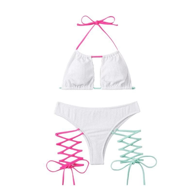 Self-Tie Hollow Out Halter Backless Bikini - Y2K Aesthetic Swimwear for Trendy Summer Vibes
