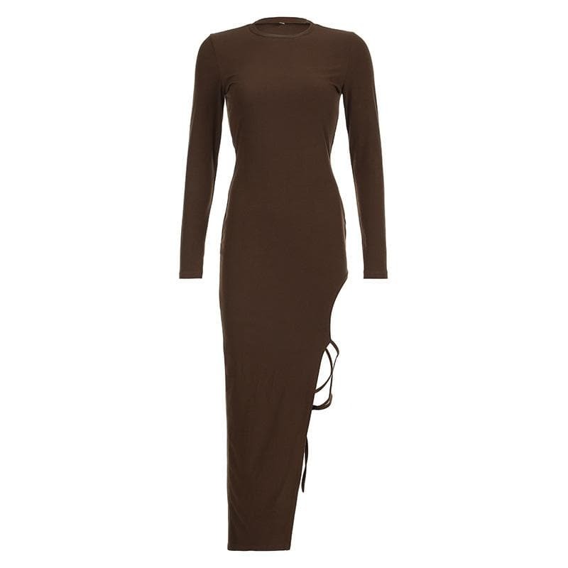 Self-Tie Irregular Long Sleeve Slit Midi Dress - Y2K Aesthetic & Coquette Style