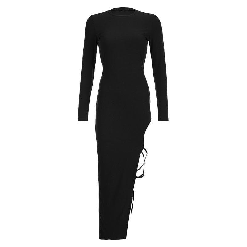 Self-Tie Irregular Long Sleeve Slit Midi Dress - Y2K Aesthetic & Coquette Style