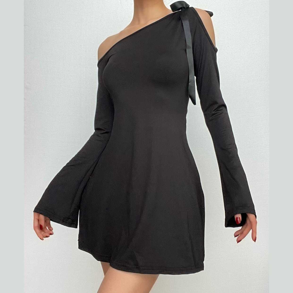 Self-Tie Irregular One-Shoulder Mini Dress - Y2K Aesthetic, Coquette Style, Cute & Comfy