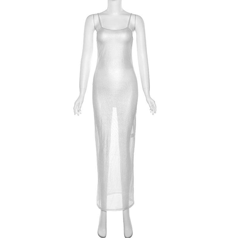 Sheer Backless Cami Maxi Dress - Y2K Aesthetic, Coquette Style, Perfect for Grunge Outfits
