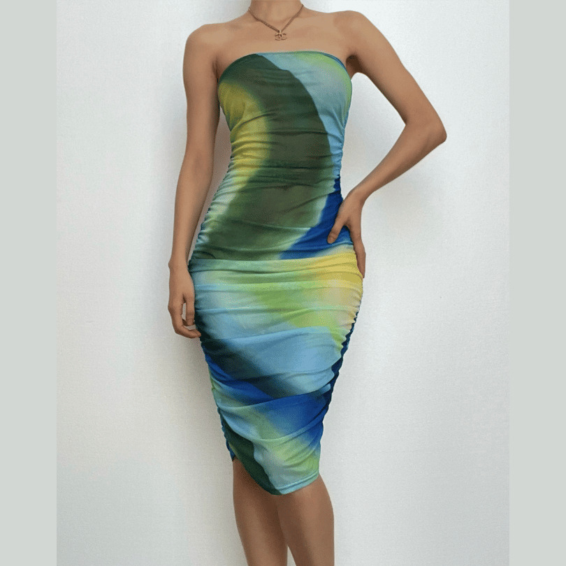 Sheer Mesh Backless Contrast Tube Midi Dress - Y2K Aesthetic & Coquette Style