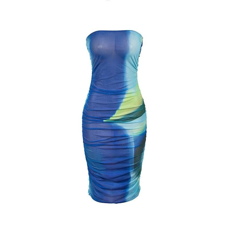 Sheer Mesh Backless Contrast Tube Midi Dress - Y2K Aesthetic & Coquette Style