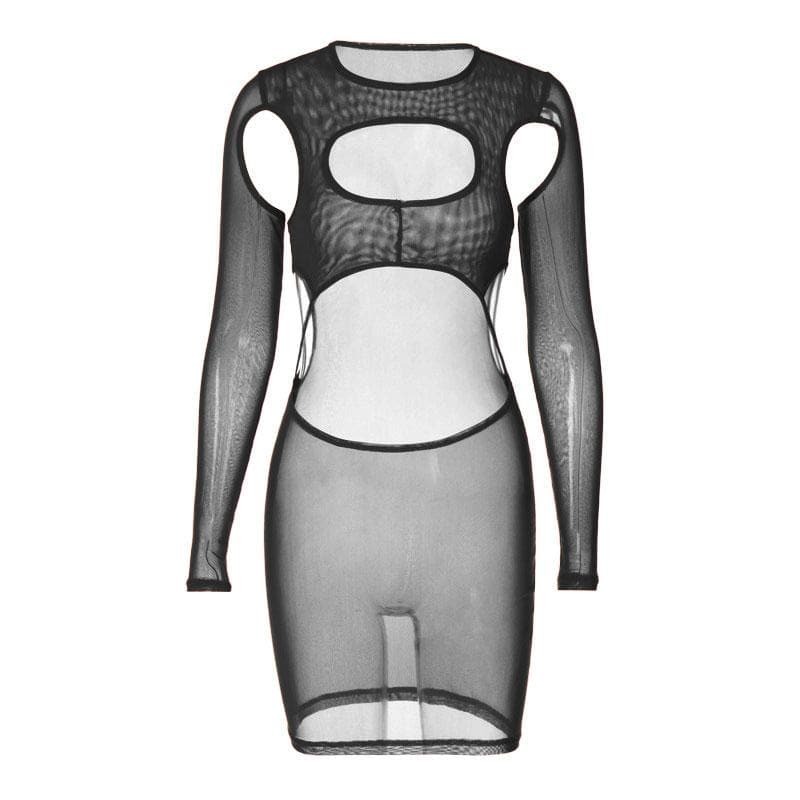 Sheer Mesh Cut-Out Mini Dress - Y2K Fashion, Coquette Aesthetic, Grunge Style
