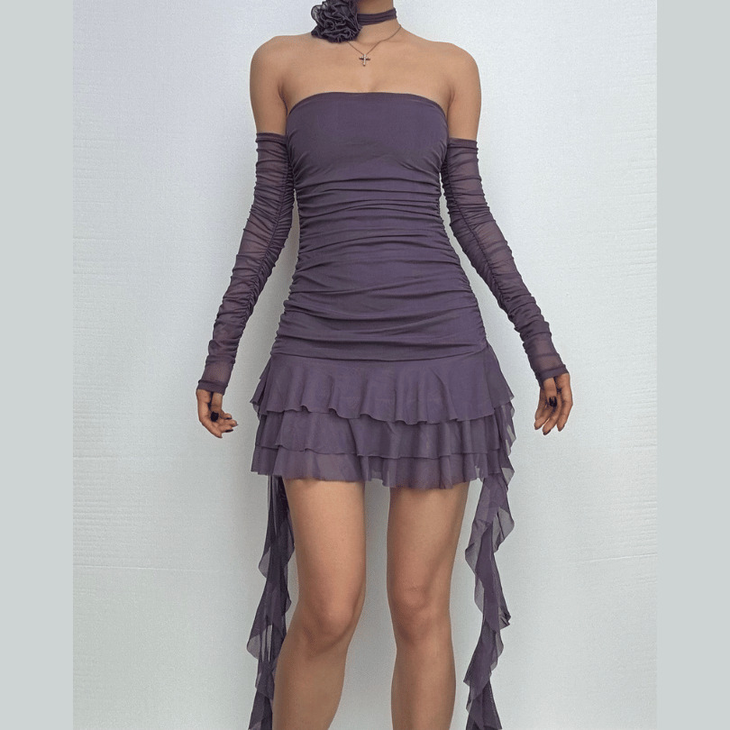 Sheer Mesh Flower Applique Mini Dress - Y2K Aesthetic, Coquette Style, Cute & Trendy Outfit