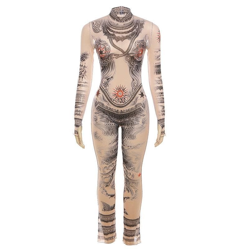 Sheer Mesh High Neck Jumpsuit - Y2K Aesthetic, Grunge Style, and Coquette Fashion