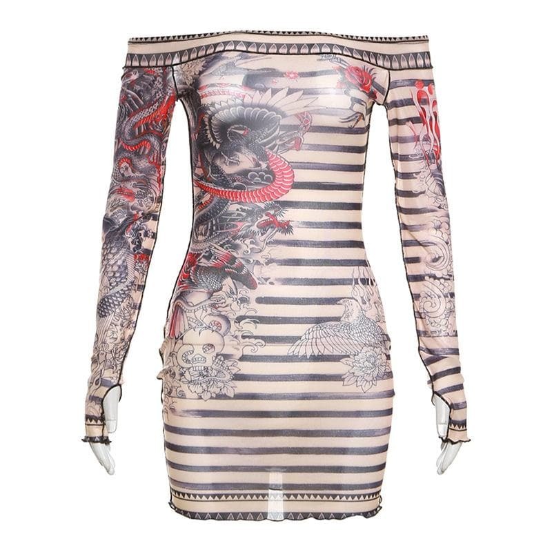 Sheer Mesh Off-Shoulder Mini Dress - Y2K Aesthetic, Grunge Style, and Coquette Vibes