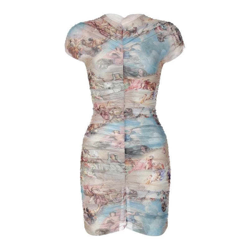 Sheer Mesh Ruched Contrast Mini Dress - Y2K Aesthetic, Coquette Style, Cute Party Outfit