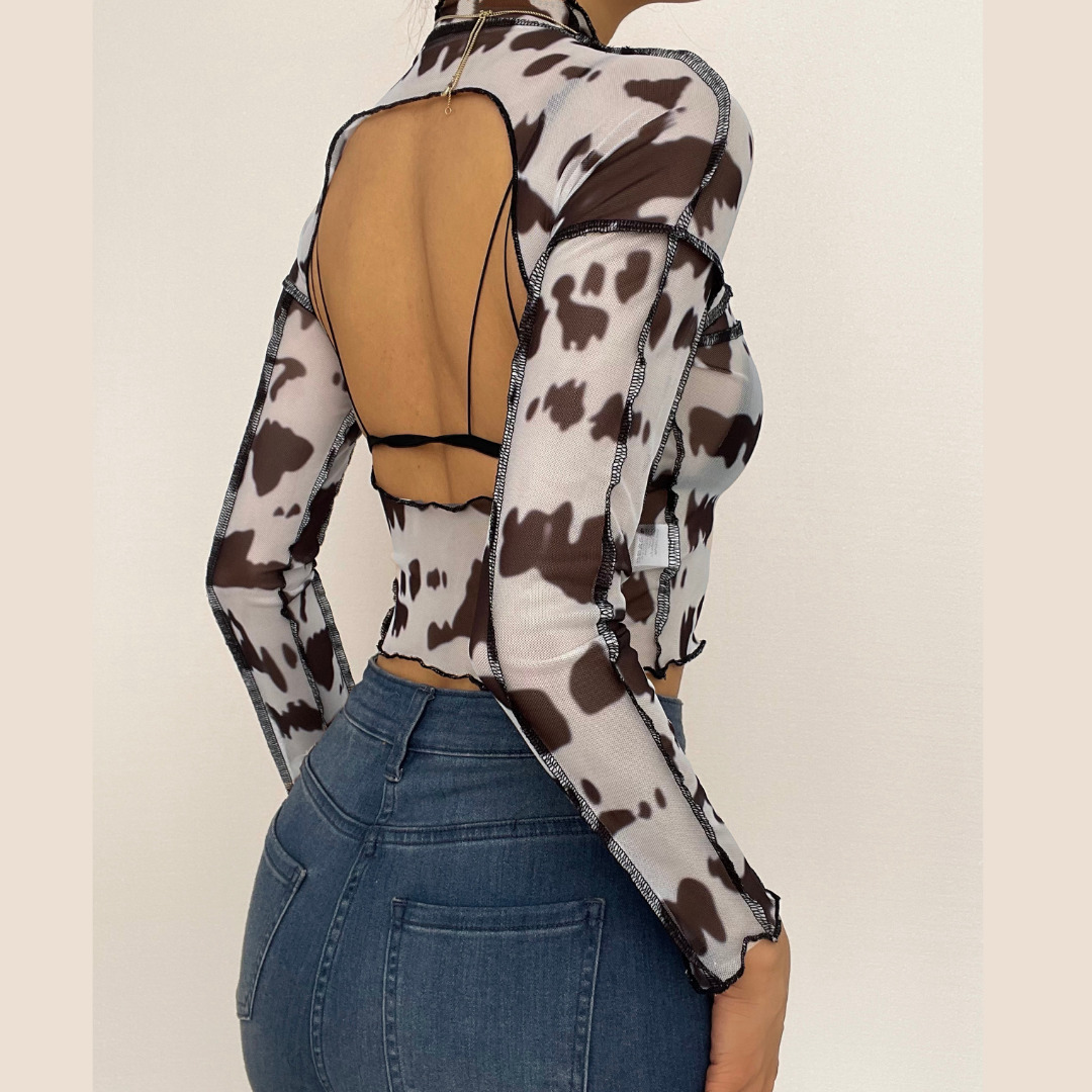 Sheer Mesh Ruffle Open Back Top - Y2K Fashion, Coquette Aesthetic, Cute Crop Top