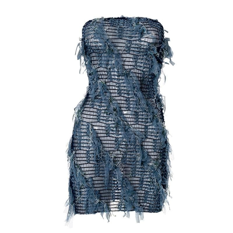 Sheer Mesh Textured Stitch Tube Mini Dress - Y2K Aesthetic, Coquette Style, Cute & Comfy