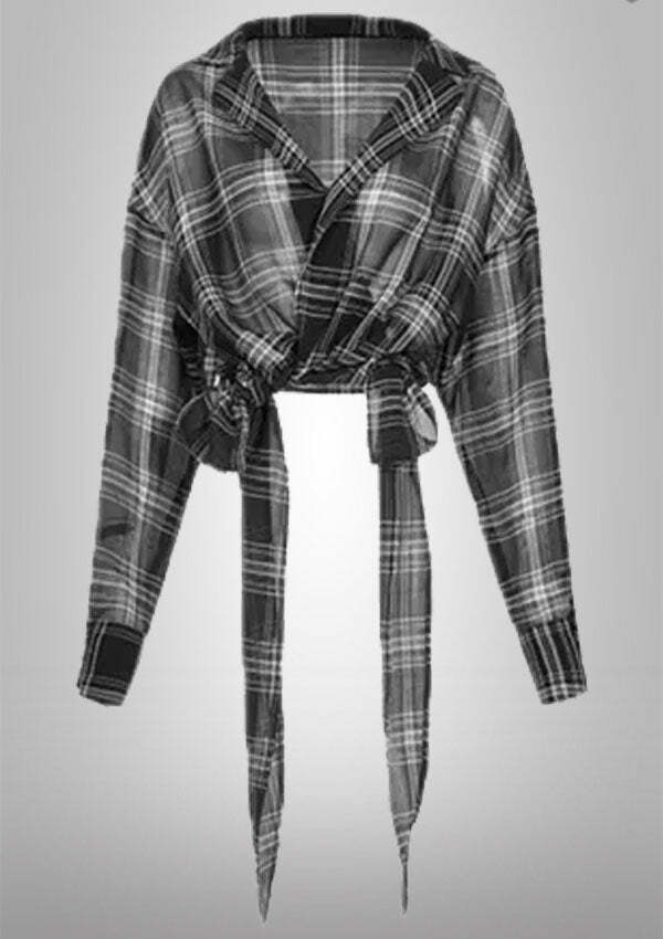 Sheer Plaid Chiffon Shirt - Y2K Aesthetic Top for Coquette & Grunge Styles