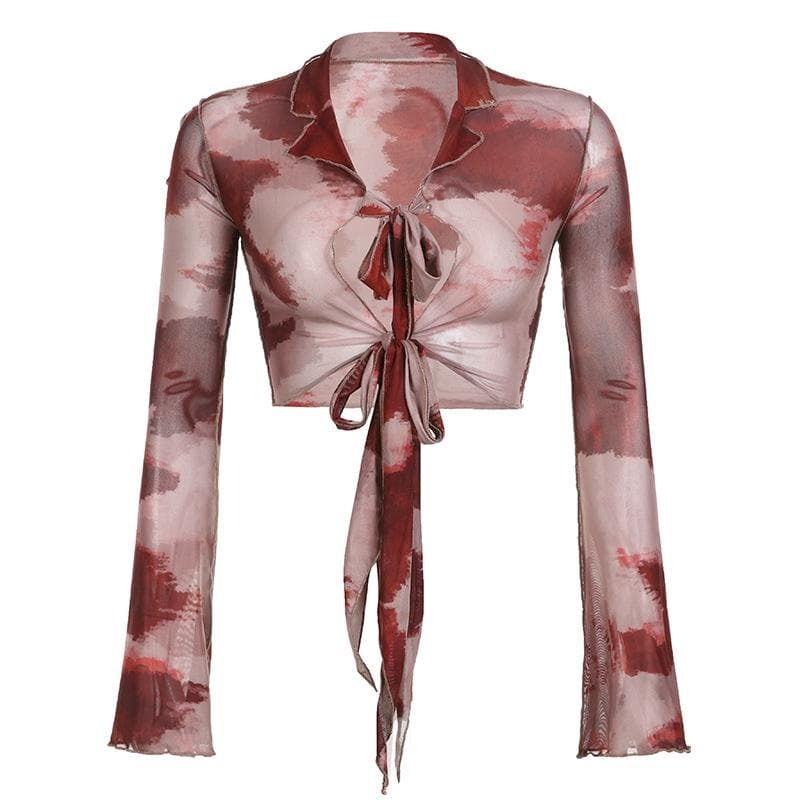 Sheer Tie-Dye Ruffle Crop Top - Y2K Aesthetic, Cute & Comfy for Coquette & Grunge Styles