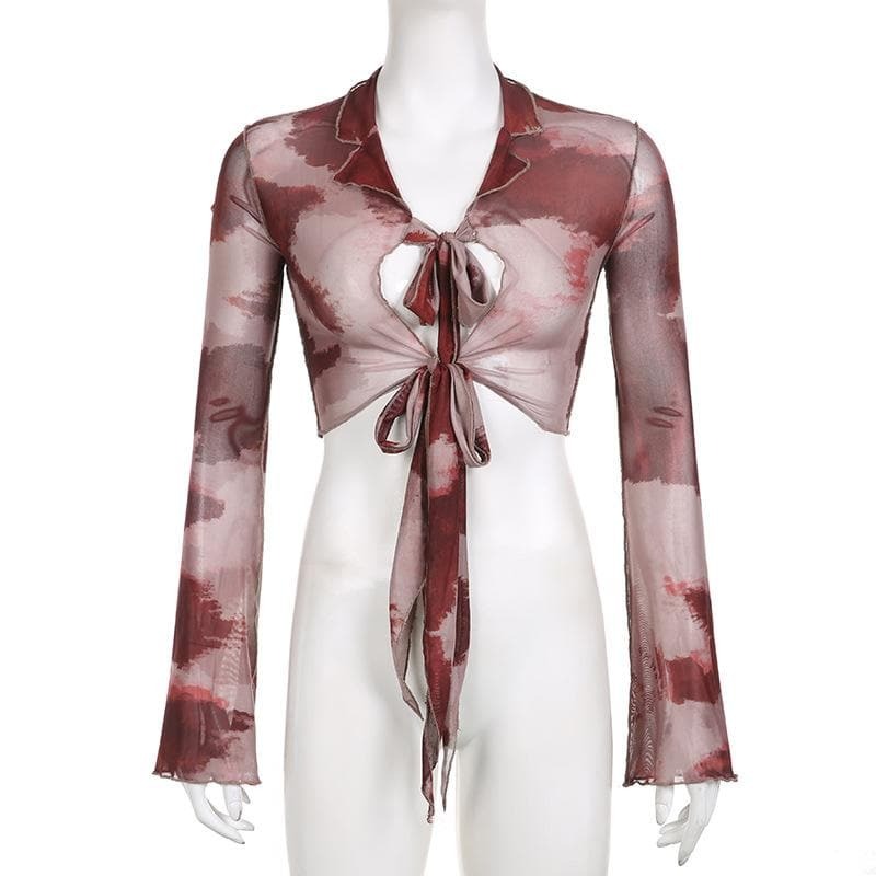 Sheer Tie-Dye Ruffle Crop Top - Y2K Aesthetic, Cute & Comfy for Coquette & Grunge Styles