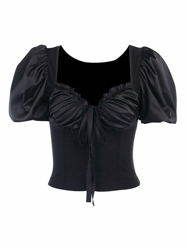 Skinny Love Puff Sleeve Top - Y2K Aesthetic Cute Crop for Coquette & Grunge Styles