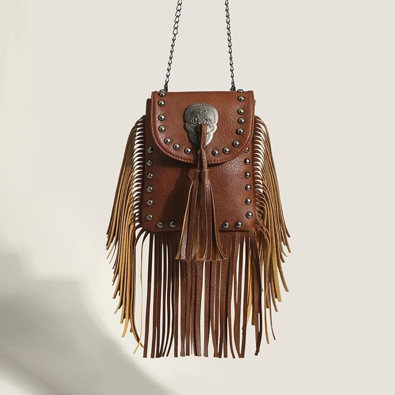 Skull Applique Tassels Button PU Leather Bag - Y2K Grunge Aesthetic, Cute Goth Style