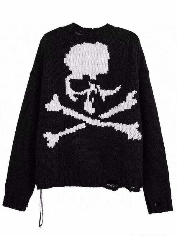 Skull Hollow Out Knitted Top - Y2K Grunge Aesthetic Cute Crop Top for Edgy Fashion Lovers