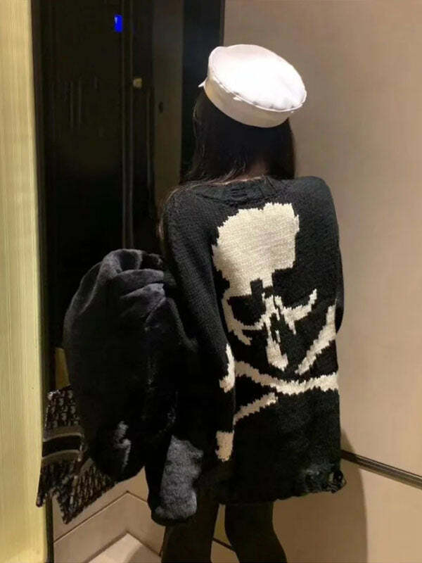 Skull Hollow Out Knitted Top - Y2K Grunge Aesthetic Cute Crop Top for Edgy Fashion Lovers