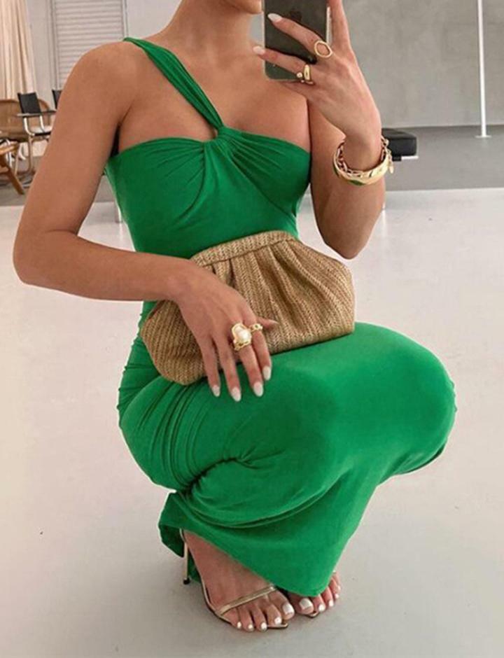 Slanted Shoulder Backless Slim Bodycon Dress - Y2K Aesthetic, Coquette Style, Cute & Comfy