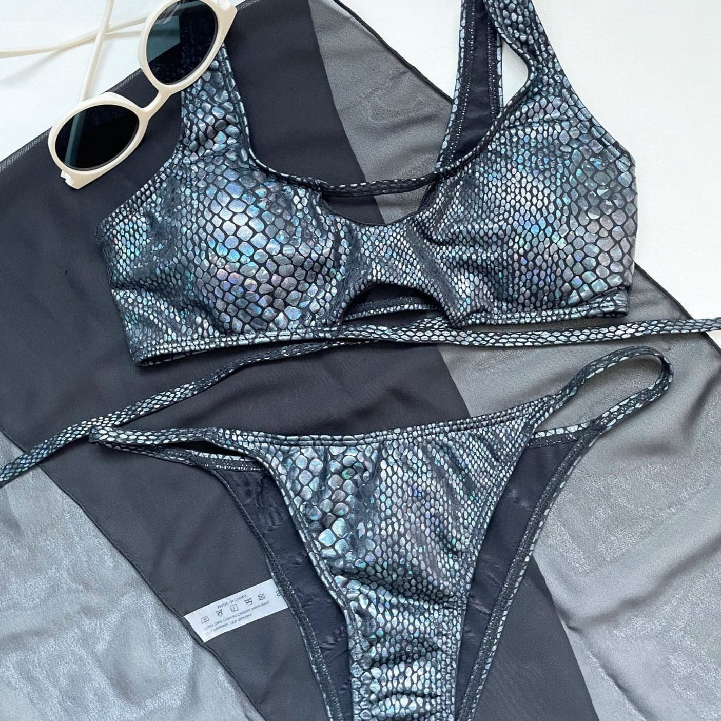Snakeskin Print Self-Tie Sleeveless 3-Piece Swimwear Set for Y2K & Coquette Aesthetic