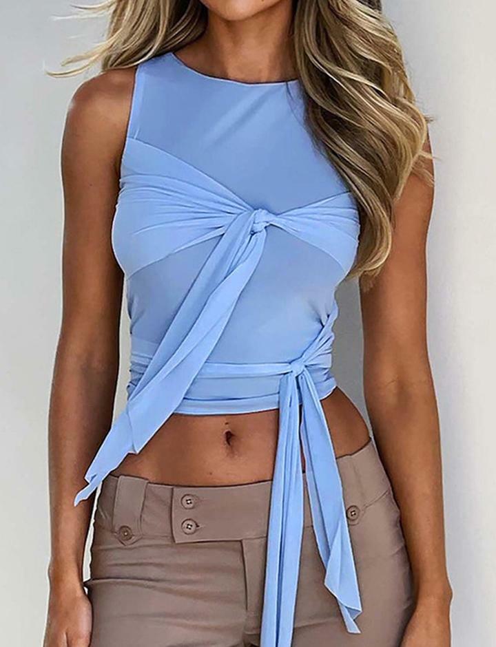 Solid Color Knot Front Tank Top - Y2K Aesthetic Cute Top for Coquette & Grunge Styles