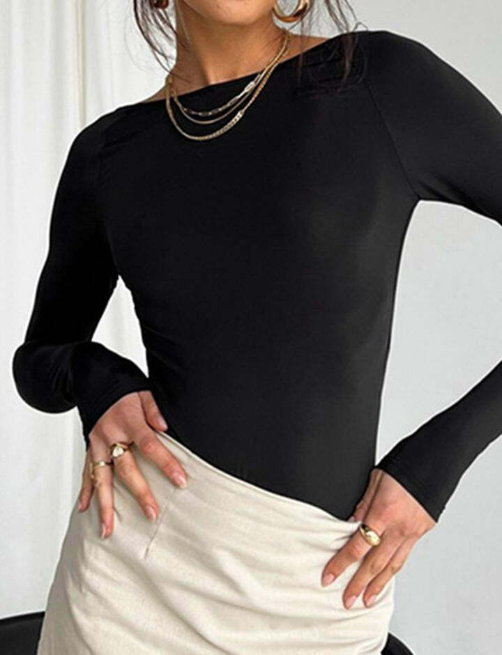 Solid Color Round Neck Long Sleeve Basic Tee - Y2K Aesthetic Essential for Cute Outfits