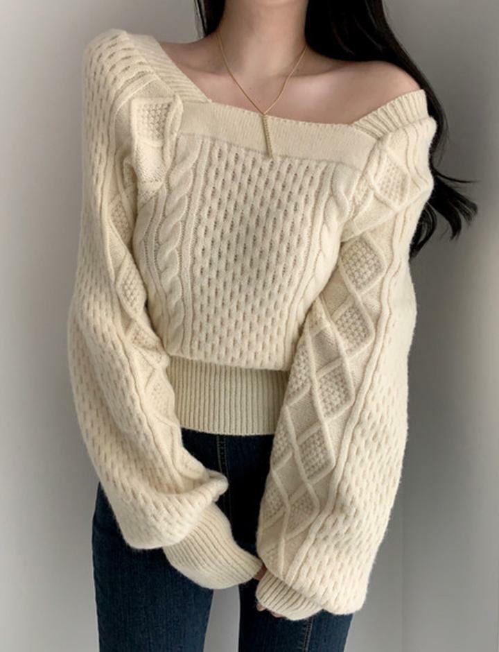 Solid Color Twist Square Neck Sweater - Y2K Aesthetic Top for Coquette & Grunge Styles