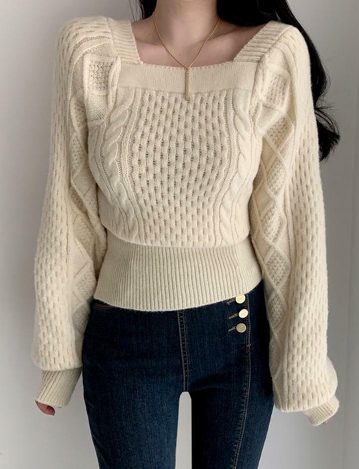 Solid Color Twist Square Neck Sweater - Y2K Aesthetic Top for Coquette & Grunge Styles