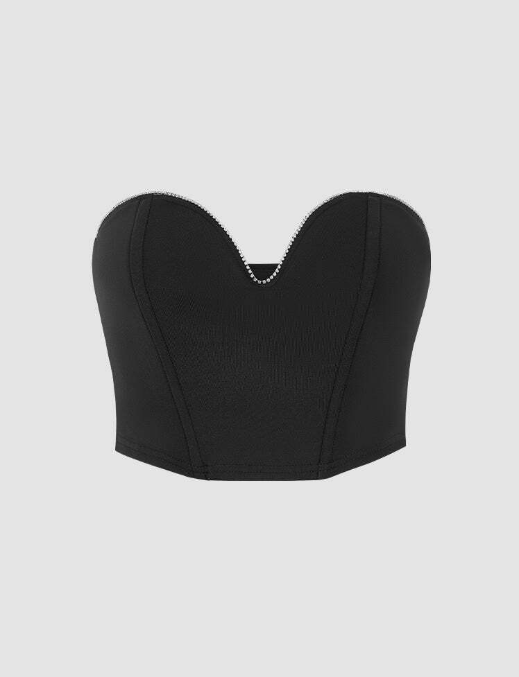 Solid Color V-Neck Corset Top - Y2K Fashion, Coquette Aesthetic, Cute Crop Style
