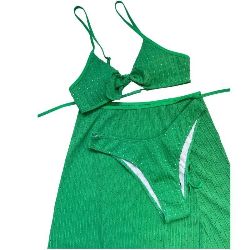 Solid Self Tie Bowknot 3-Piece Y2K Swimwear Set - Cute Aesthetic for Summer Vibes