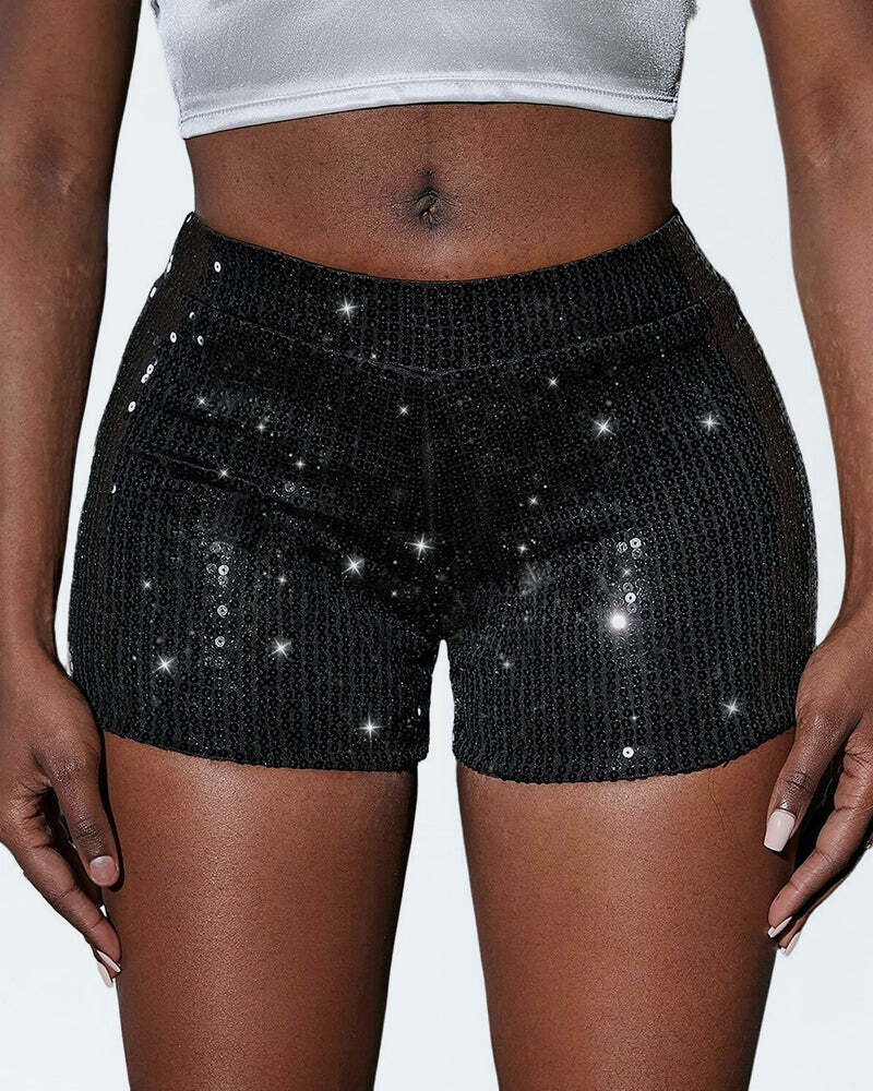 Sparkly High Waist Y2K Casual Shorts for Coquette, Grunge, and Aesthetic Outfits