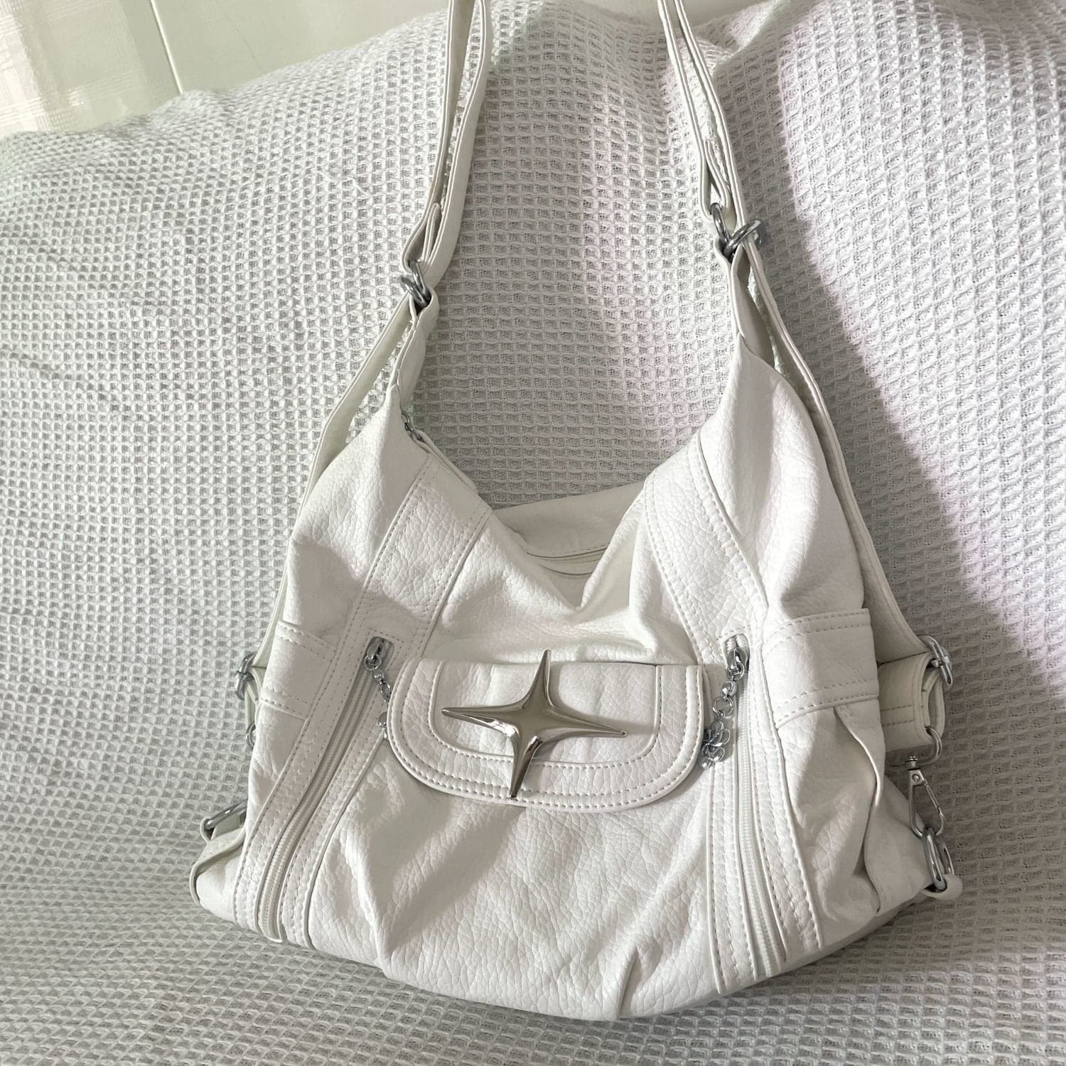 Star Applique Zip-Up PU Leather Crossbody Bag - Y2K Aesthetic, Cute & Comfy Style