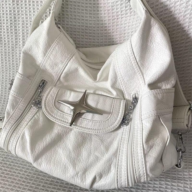 Star Applique Zip-Up PU Leather Crossbody Bag - Y2K Aesthetic, Cute & Comfy Style