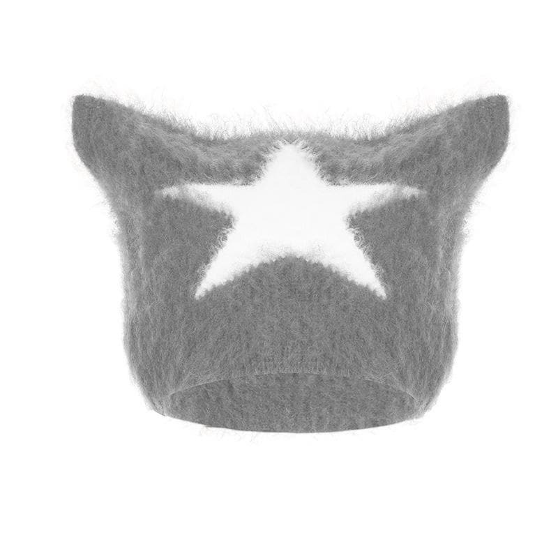 Star Pattern Fluffy Cap - Y2K Aesthetic Hat for Coquette, Grunge, and Cute Styles