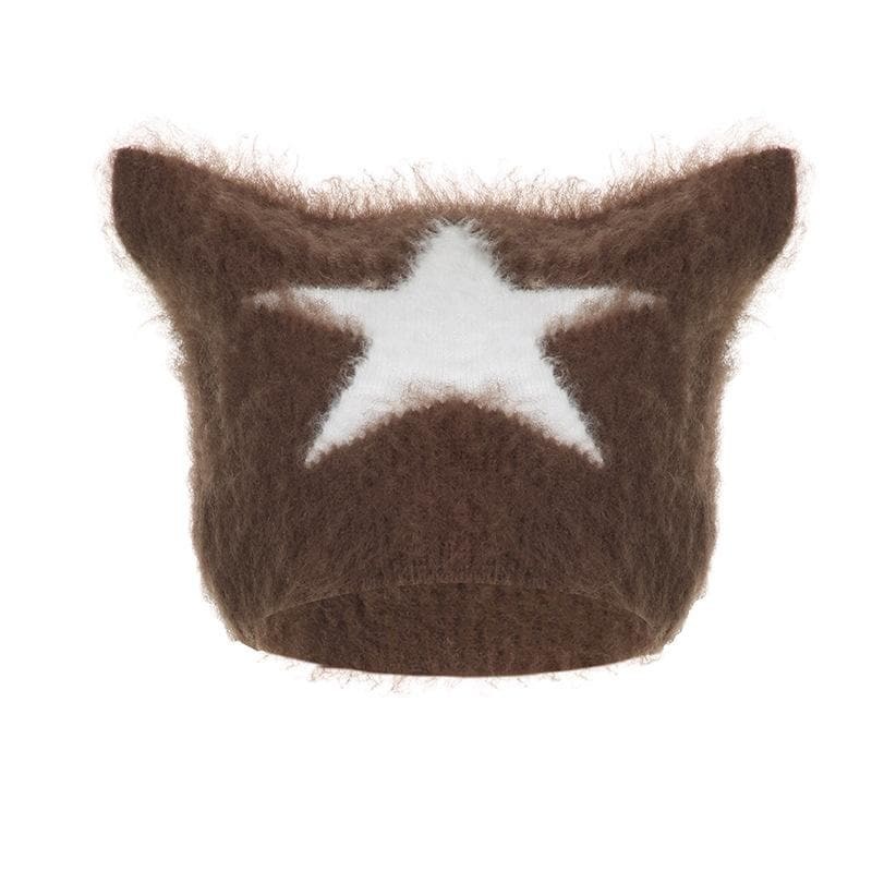 Star Pattern Fluffy Cap - Y2K Aesthetic Hat for Coquette, Grunge, and Cute Styles