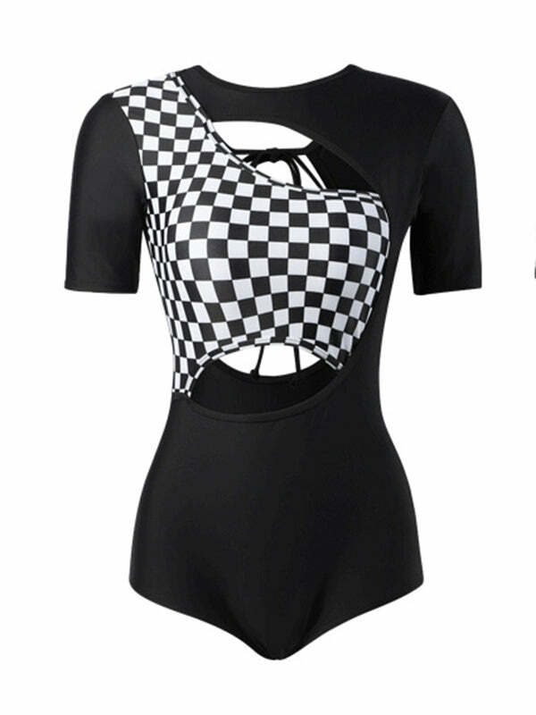 Stay Foolish Y2K Checkboard Swimsuit - Cute Aesthetic Swimwear for Coquette & Grunge Styles
