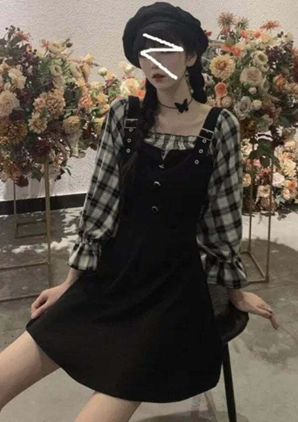 SUNNY GIRL Y2K Puff Sleeve Dress - Coquette Aesthetic with Grunge Flair and Cute Style