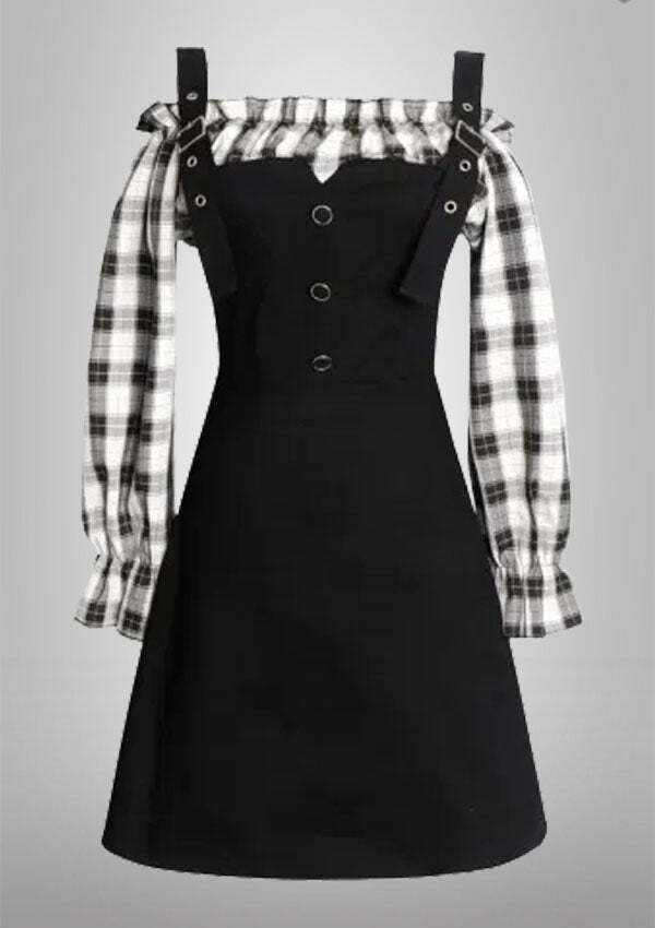 SUNNY GIRL Y2K Puff Sleeve Dress - Coquette Aesthetic with Grunge Flair and Cute Style