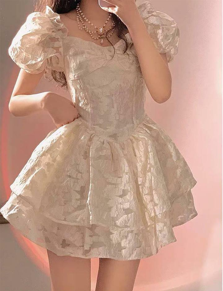 Sweet & Spicy Y2K Puff Sleeve Dress - Coquette Aesthetic with Grunge Flair & Cute Style