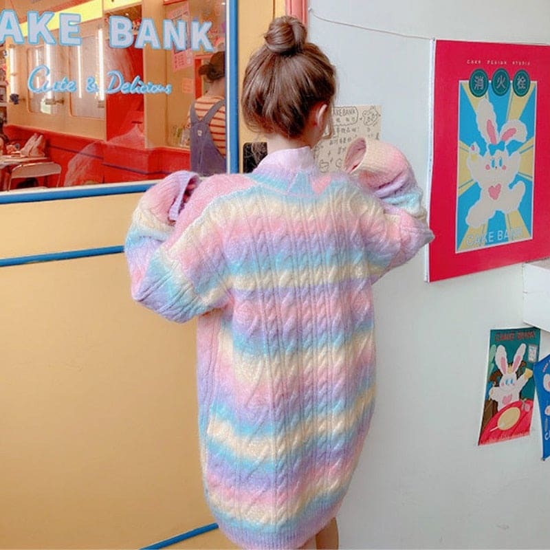 Sweet Rainbow Y2K Knitted Cardigan - Cute Pastel Aesthetic for Cozy Fall Vibes