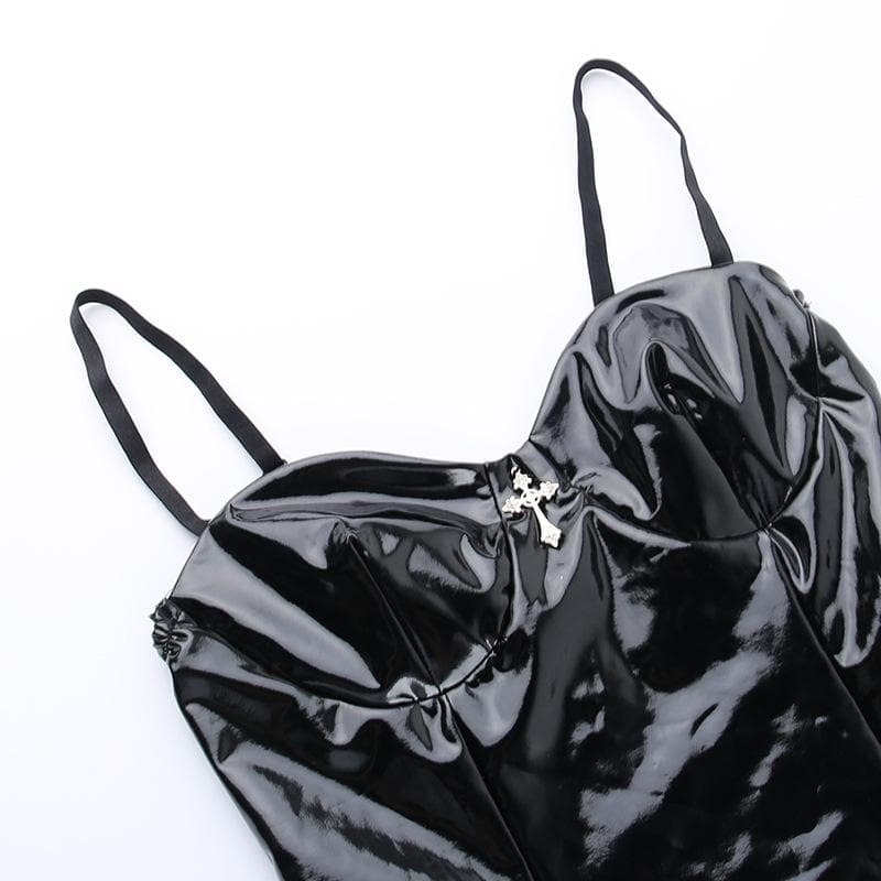Sweetheart Neck PU Leather Zip-Up Cami Mini Dress | Y2K Grunge & Coquette Aesthetic