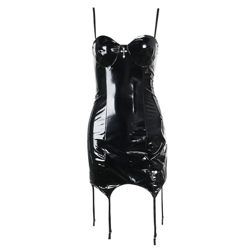 Sweetheart Neck PU Leather Zip-Up Cami Mini Dress | Y2K Grunge & Coquette Aesthetic