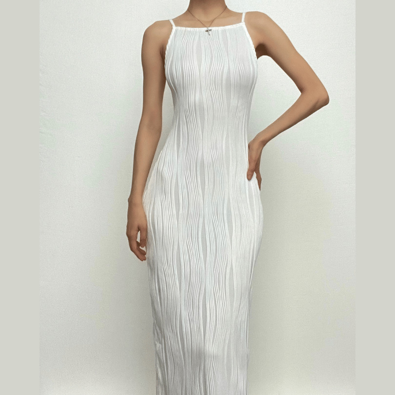Textured Backless Cami Midi Dress - Y2K Aesthetic, Coquette Style, Perfect for Fall Outfits