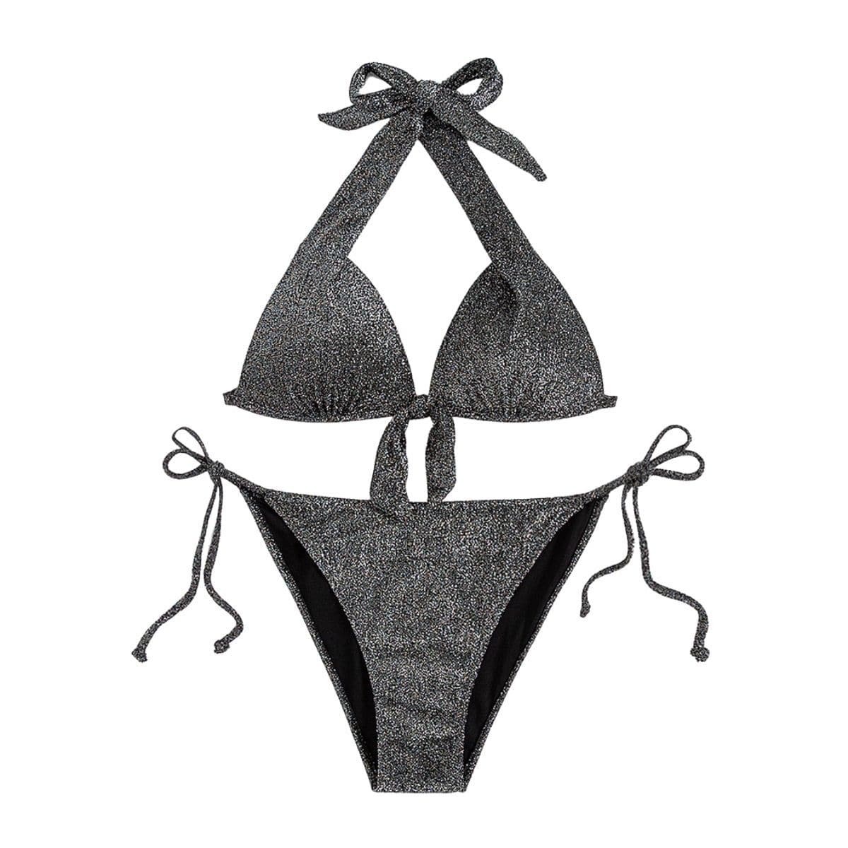 Textured Backless Halter Bikini Swimwear - Y2K Aesthetic, Cute & Comfy Summer Style