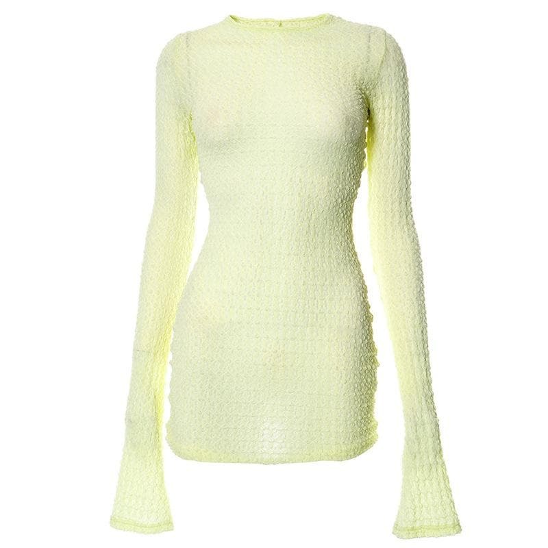 Textured Backless Self-Tie Long Sleeve Mini Dress - Y2K Aesthetic & Coquette Style