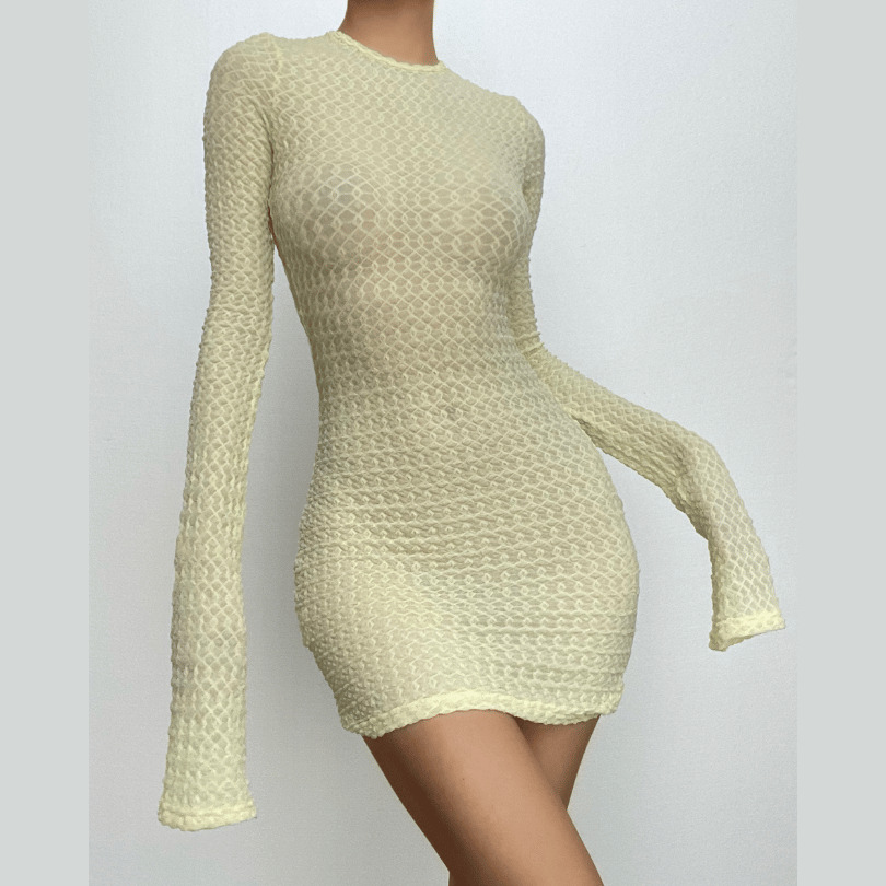 Textured Backless Self-Tie Long Sleeve Mini Dress - Y2K Aesthetic & Coquette Style