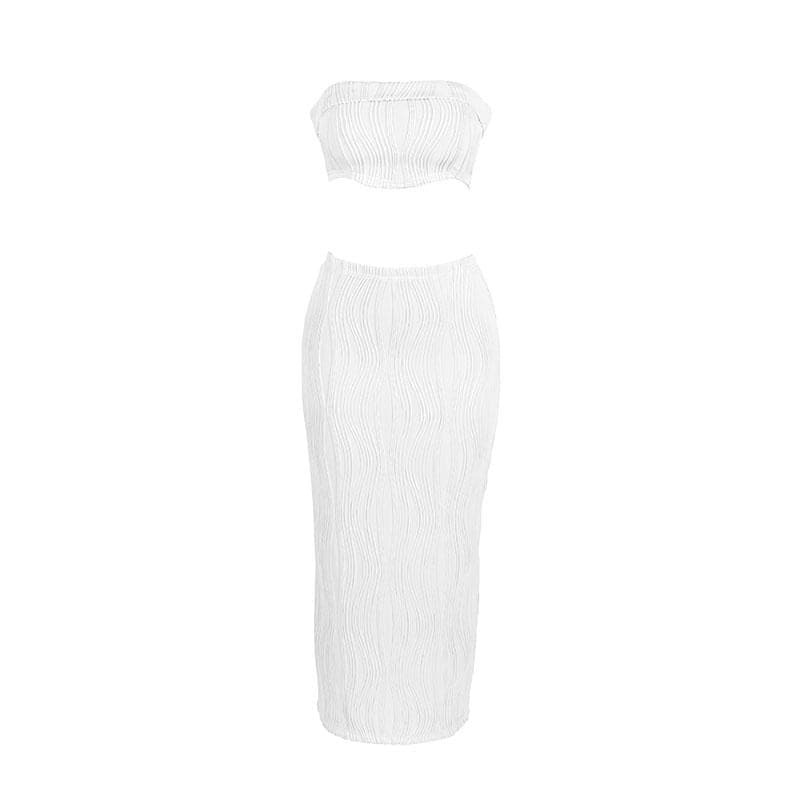 Textured Backless Solid Tube Maxi Skirt Set - Y2K Aesthetic, Coquette Style, Grunge Vibes