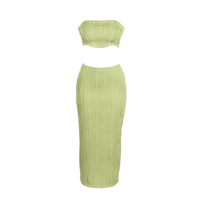 Textured Backless Solid Tube Maxi Skirt Set - Y2K Aesthetic, Coquette Style, Grunge Vibes