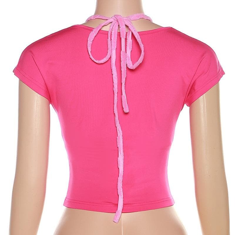 Textured Butterfly Hollow Out Short Sleeve Crop Top - Y2K Aesthetic Cute Top for Stylish Outfits