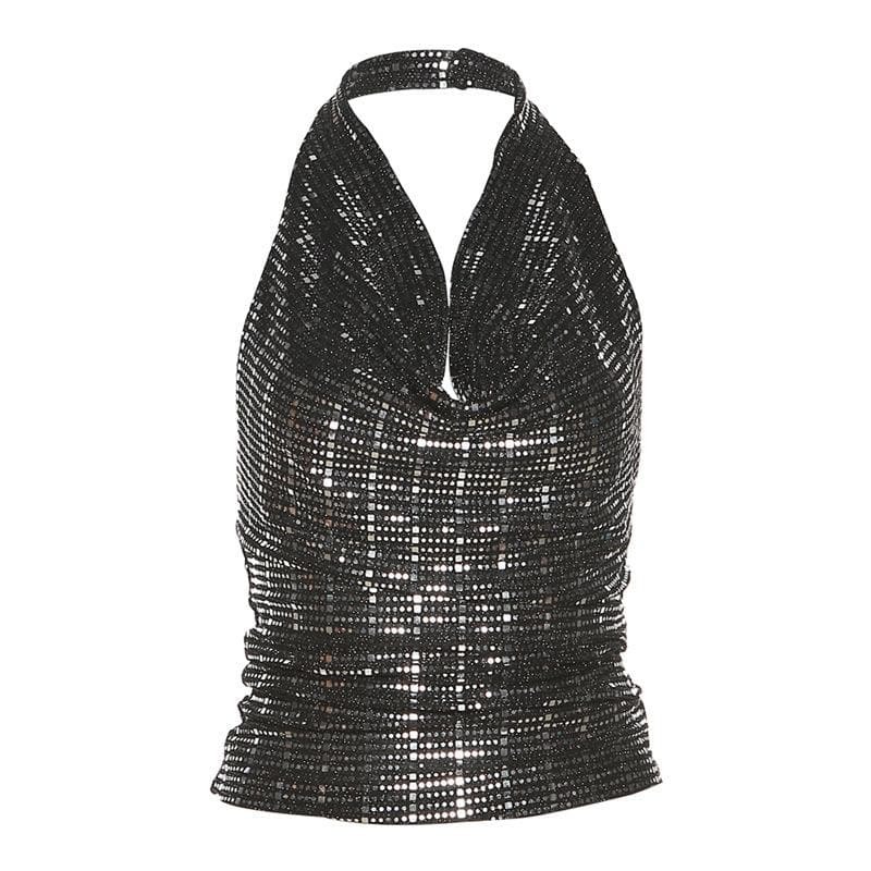 Textured Cowl Neck Backless Crop Top - Y2K Aesthetic, Cute & Comfy for Grunge & Coquette Styles
