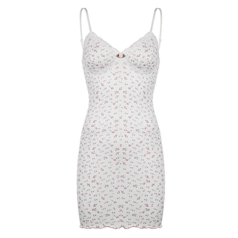 Textured Floral Appliqu� Ruffle Cami Mini Dress - Y2K Aesthetic Cute Summer Outfit